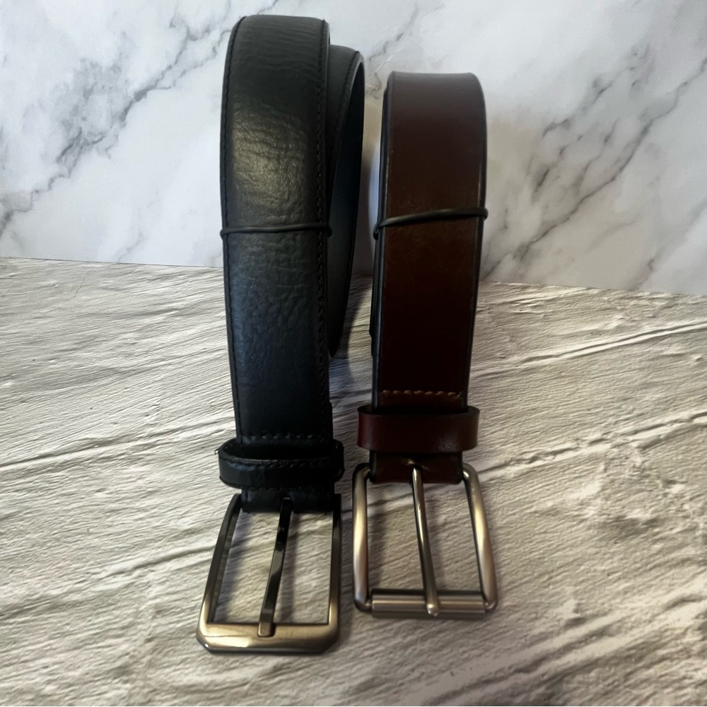 1 Black, 1 Brown Leather Belts - Set of 2